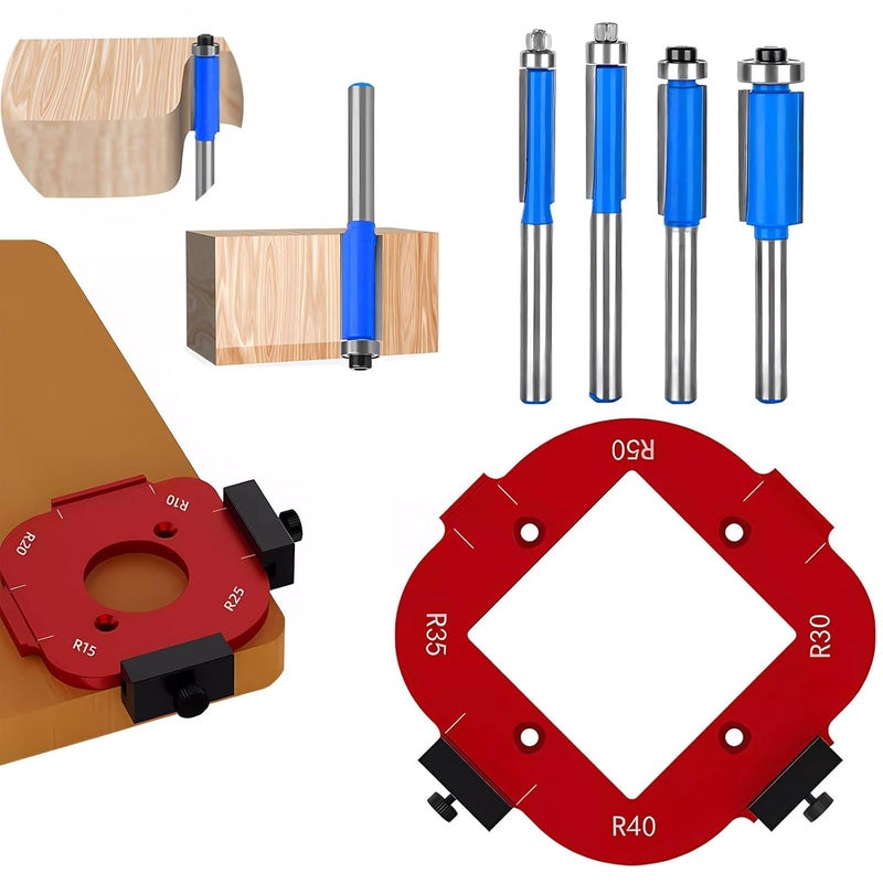 Lightdream 2-Piece 4-in-1 Rounded Corner Router Template, Aluminium Alloy Edge Guide Radius Template, Complete with 4 milling Cutters, for Woodworking Applications Rounded Corner arc Cutting and DIY Project - Image 1